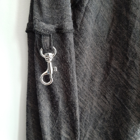 🍒 Open Front w/ Tie Long Fine Knit Cardigan Asymmetric Hem Grey Sz L - Picture 7 of 13